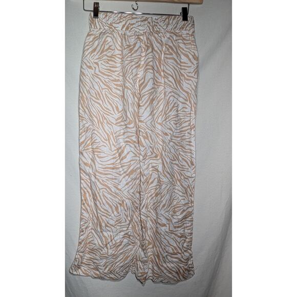 Nicole Miller Womens Zebra Animal Print Wide Leg Pants Sz S Linen White beige - Picture 4 of 6